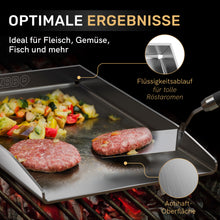 Laden Sie das Bild in den Galerie-Viewer, AMZBBQ® Premium Plancha Set - ca. 5 mm massiver Edelstahl - 20% stärker als herkömmliche Planchas - Grillplatte für Gas & Kohlegrill - Grillzubehör Geschenk für Männer inkl. Grillspachtel
