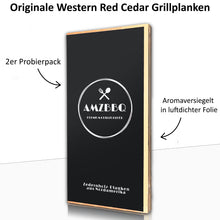 Laden Sie das Bild in den Galerie-Viewer, AMZBBQ® Premium Grillplanken - 100% Zedernholz aus Nordamerika - 28 x 14 cm Räucherbretter für Lachs & Fleisch…