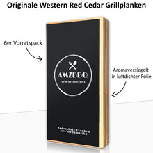Laden Sie das Bild in den Galerie-Viewer, AMZBBQ® Premium Grillplanken - 100% Zedernholz aus Nordamerika - 28 x 14 cm Räucherbretter für Lachs & Fleisch…