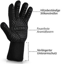 Laden Sie das Bild in den Galerie-Viewer, AMZBBQ Premium Grillhandschuhe hitzebeständig bis 500°C - amzbbq