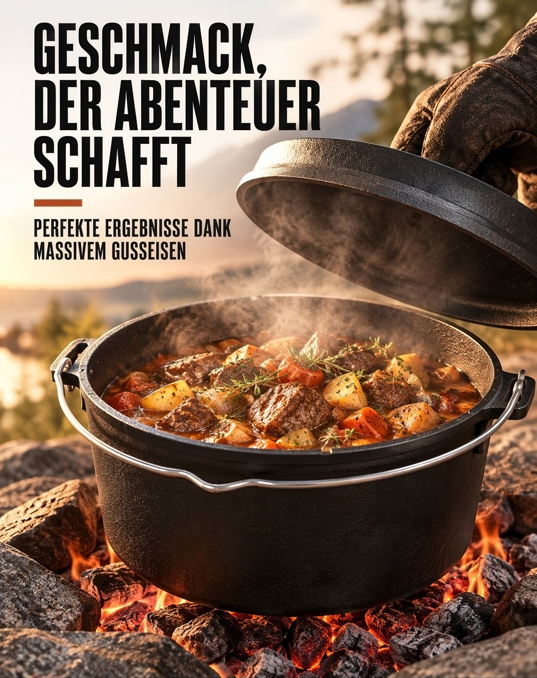 AMZBBQ Dutch Oven beim Schmoren im Freien