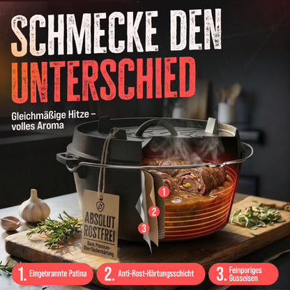 AMZBBQ® Dutch Oven 9L – Gusseisen Feuertopf