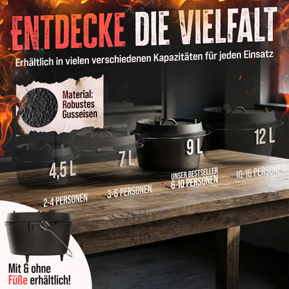 AMZBBQ® Dutch Oven 9L – Gusseisen Feuertopf