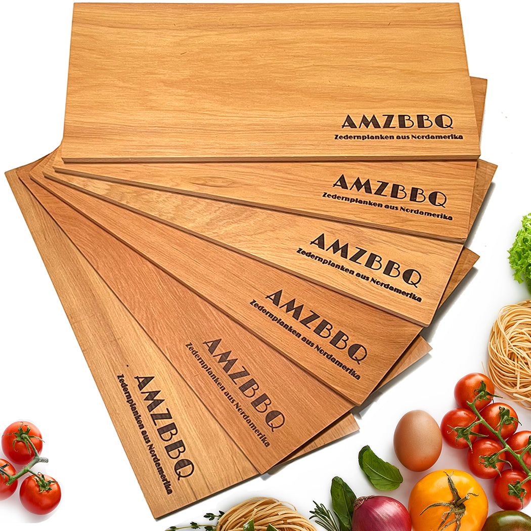 AMZBBQ® Premium Grillplanken - 100% Zedernholz aus Nordamerika - 28 x 14 cm Räucherbretter für Lachs & Fleisch…