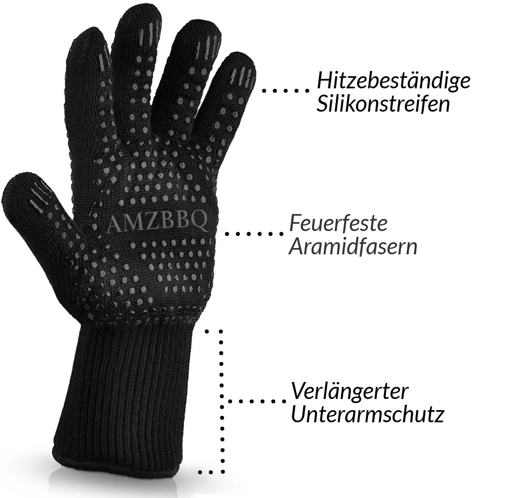 AMZBBQ Premium Grillhandschuhe hitzebeständig bis 500°C - amzbbq
