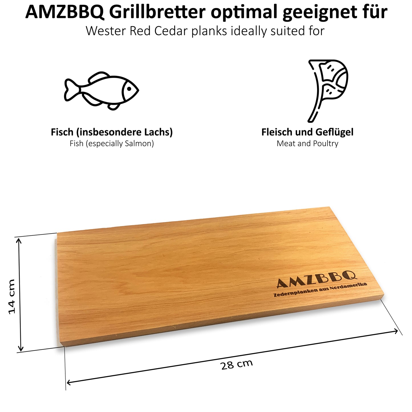 AMZBBQ® Premium Grillplanken - 100% Zedernholz aus Nordamerika - 28 x 14 cm Räucherbretter für Lachs & Fleisch…
